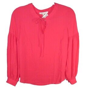 Rose + Olive Dragonfruit Pink Poet Sleeve Tie Neck Boho Blouse Women's Size XS